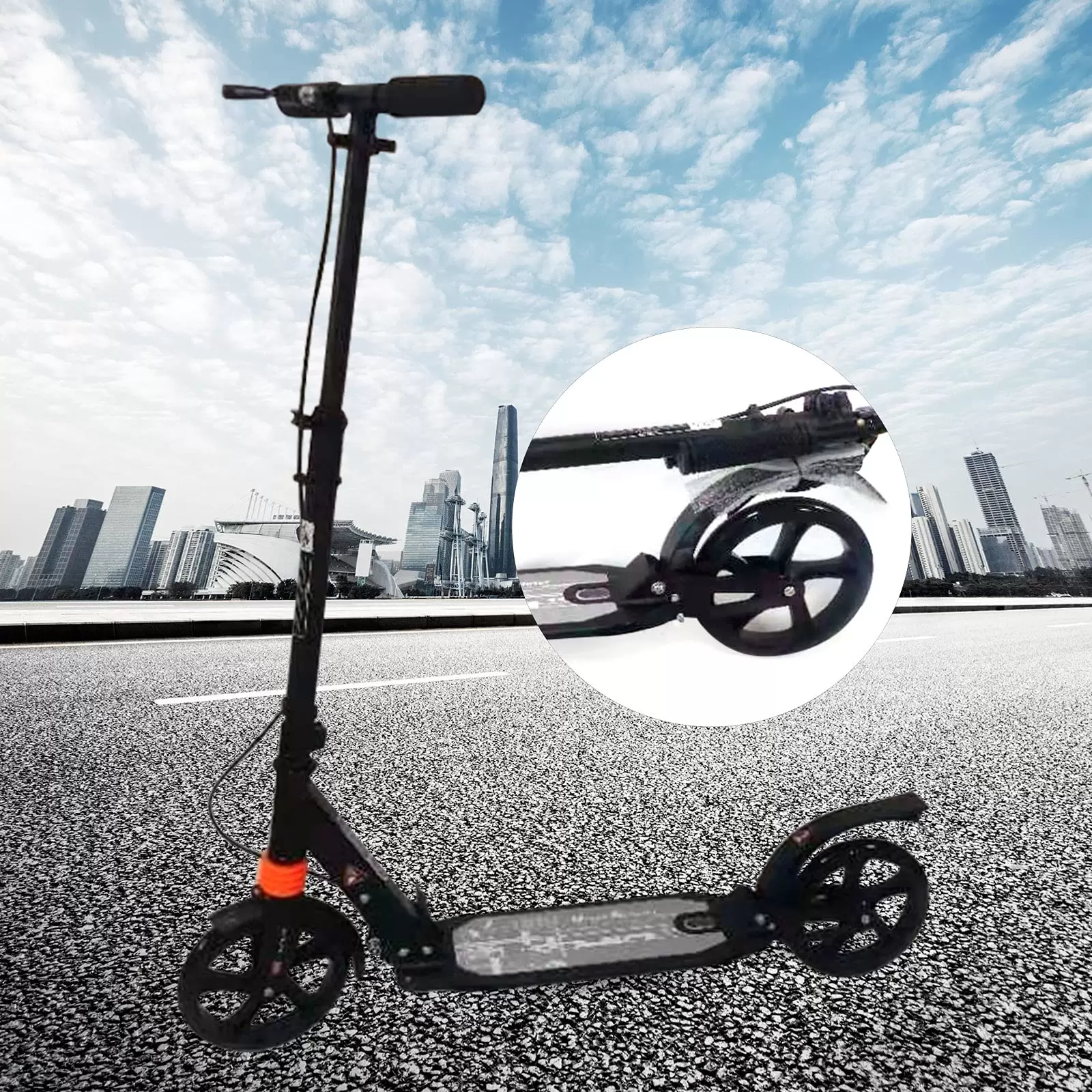 CNCEST Foldable Scooter for Adults up to 100 kg - Adjustable Height (Black)