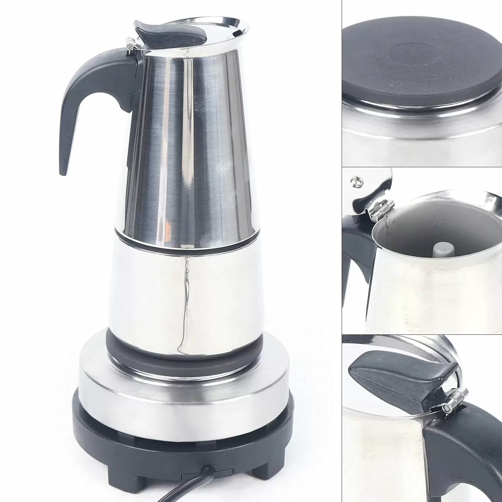 Espresso Coffee Maker Machine Stainless Steel Electric Moka Coffee Maker for 6 Cups 300ml with Electric Stove 220V