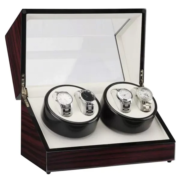 CNCEST Wooden Watch Winder for Automatic Watches - 4 Watch Boxes - Glasses Storage Box - Display with Showcase