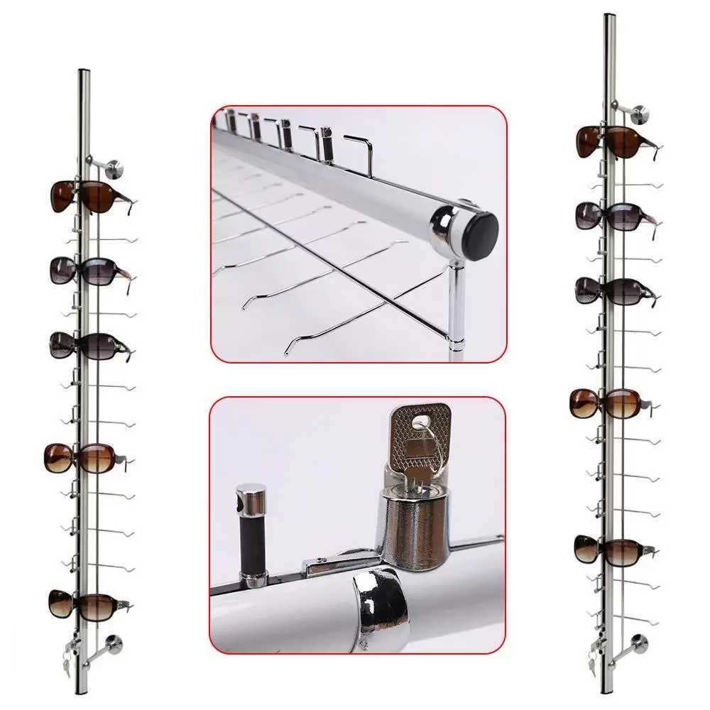 1.22 m Pack of 10 Aluminum Glasses Holders for Sunglasses Storage and Display with Padlock Can Hold 14 Glasses Widely Used In Barber Stores