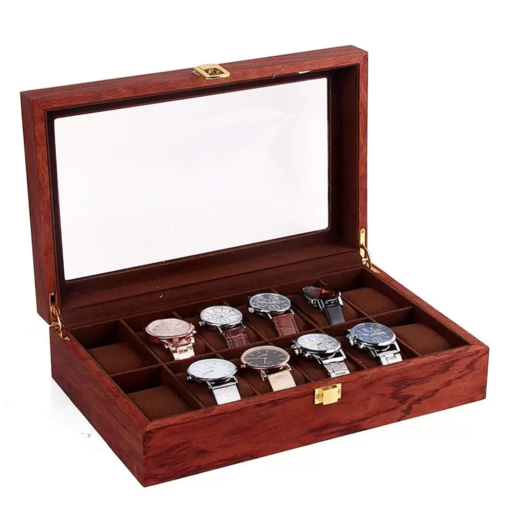 Watch Box Box for Watches and Bracelets Multi-Grid Wooden Watch Box Velvet Lining Rosewood Grain 12 Grids Jewelry Storage Case