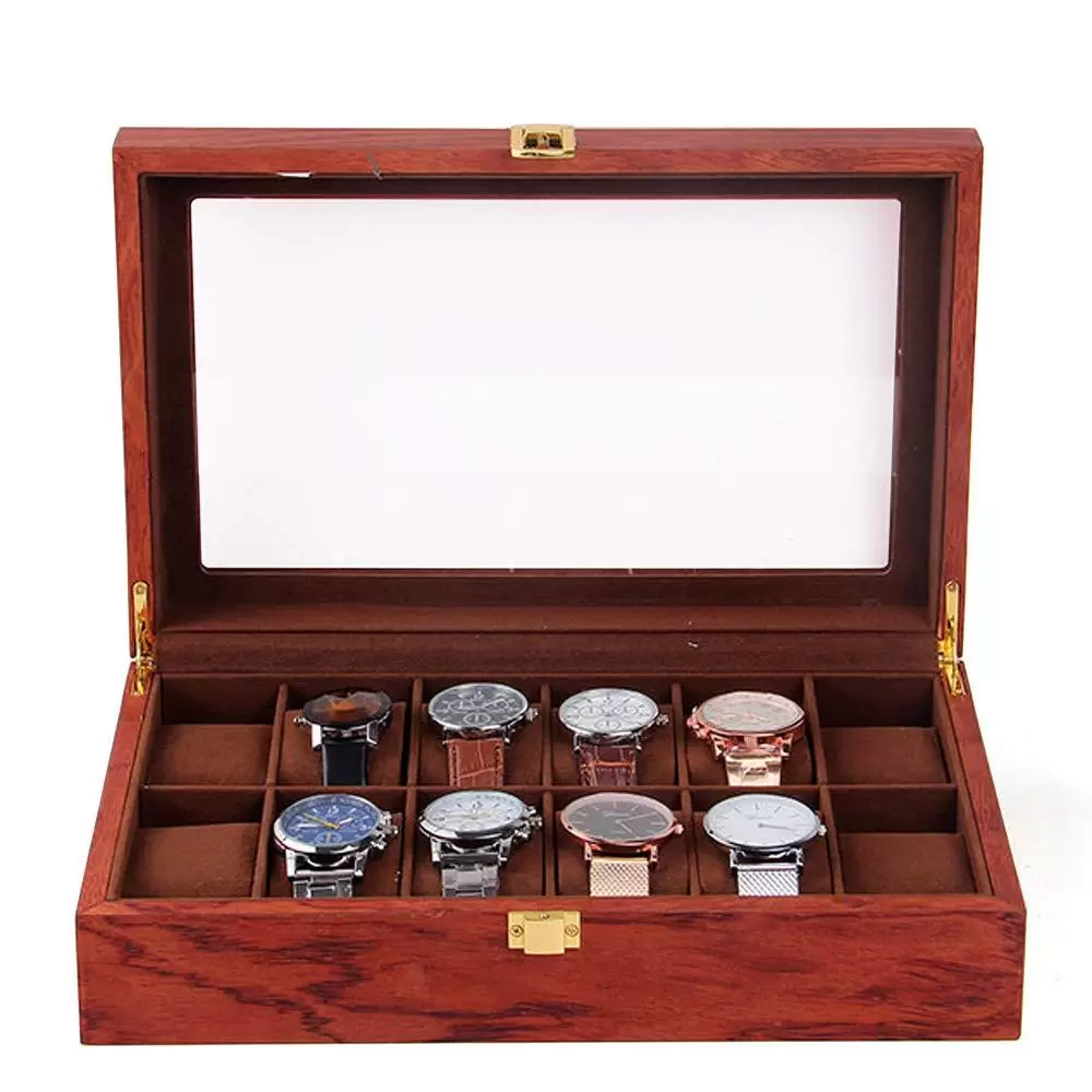 Watch Box Box for Watches and Bracelets Multi-Grid Wooden Watch Box Velvet Lining Rosewood Grain 12 Grids Jewelry Storage Case