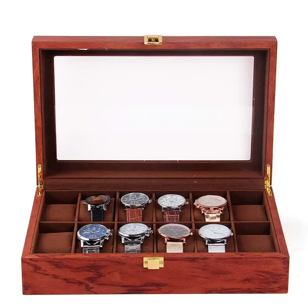 Watch Box Box for Watches and Bracelets Multi-Grid Wooden Watch Box Velvet Lining Rosewood Grain 12 Grids Jewelry Storage Case