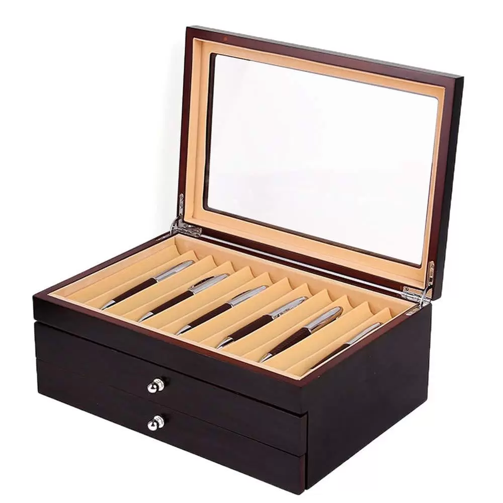 3 Layer Wood Display Case Holder Storage Collector Organizer Box 34 Fountain Pen Wooden Pen Display Organizer Case with Glass Cover