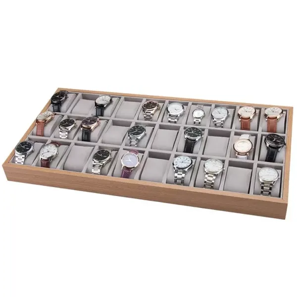 Watch Display Stand 30 Slots Wooden Jewelry/Watch Storage Organizer Wooden Tray Display Stand