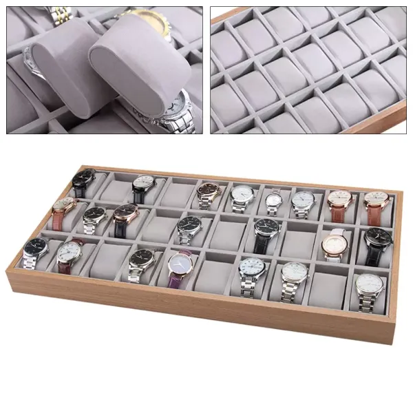 Watch Display Stand 30 Slots Wooden Jewelry/Watch Storage Organizer Wooden Tray Display Stand