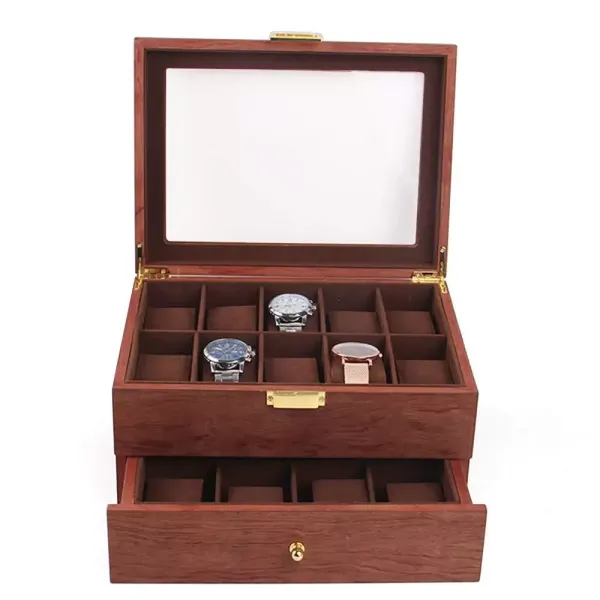 CNCEST Watch Storage Box 20 Slots with Clear Lid Wooden Watch Box for Men Women
