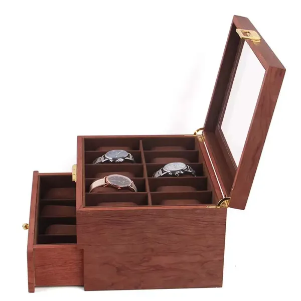CNCEST Watch Storage Box 20 Slots with Clear Lid Wooden Watch Box for Men Women