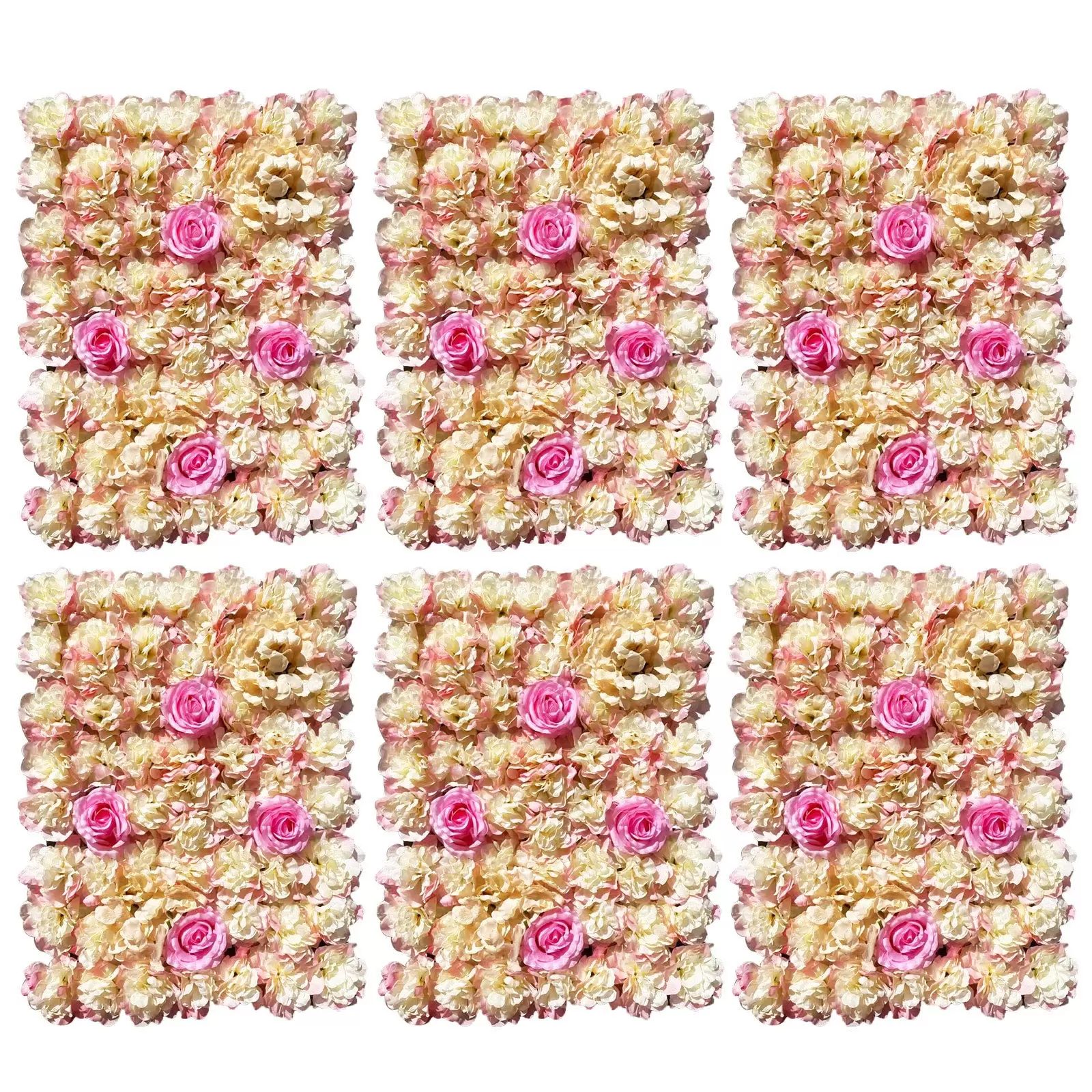 Set of 6 Artificial Silk Flower Wall Panels, 40 x 60 cm