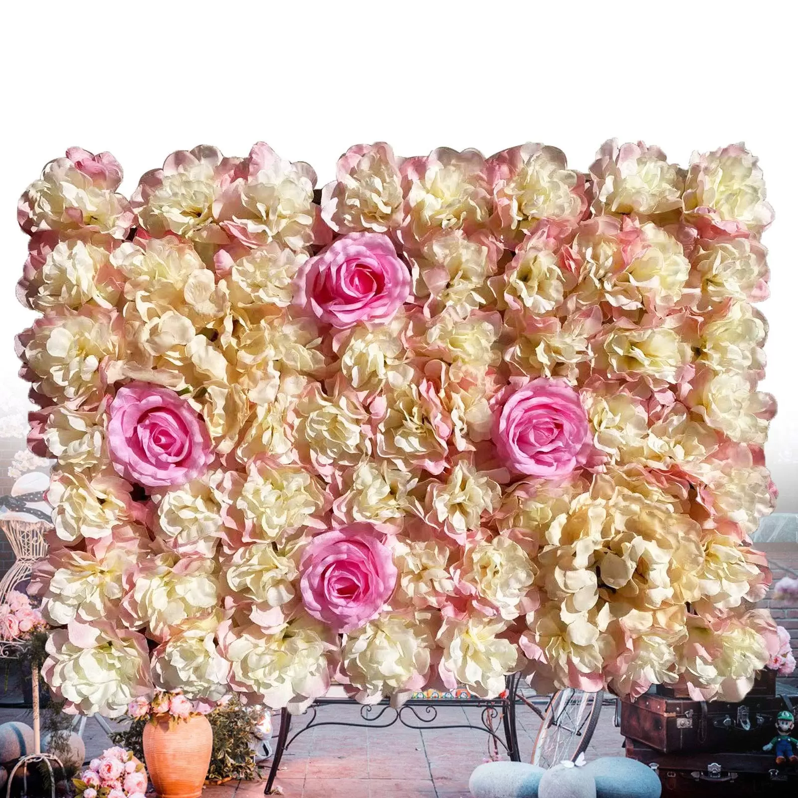 Set of 6 Artificial Silk Flower Wall Panels, 40 x 60 cm