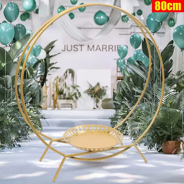 2-Ring Wedding Arch with Cake Stand Wrought Iron Wedding Arch Decorative Accessories Great For Wedding Party Decoration And Easy To Move Gold 2-Ring Wedding Arch with Cake Stand Wrought Iron Wedding Arch Decorative Accessories Great For Wedding Party Decoration And Easy To Move Gold
