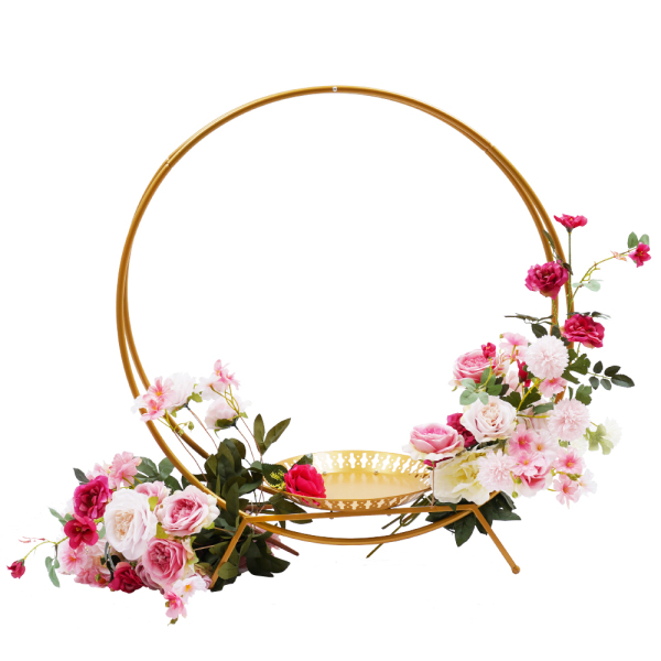 2-Ring Wedding Arch with Cake Stand Wrought Iron Wedding Arch Decorative Accessories Great For Wedding Party Decoration And Easy To Move Gold 2-Ring Wedding Arch with Cake Stand Wrought Iron Wedding Arch Decorative Accessories Great For Wedding Party Decoration And Easy To Move Gold