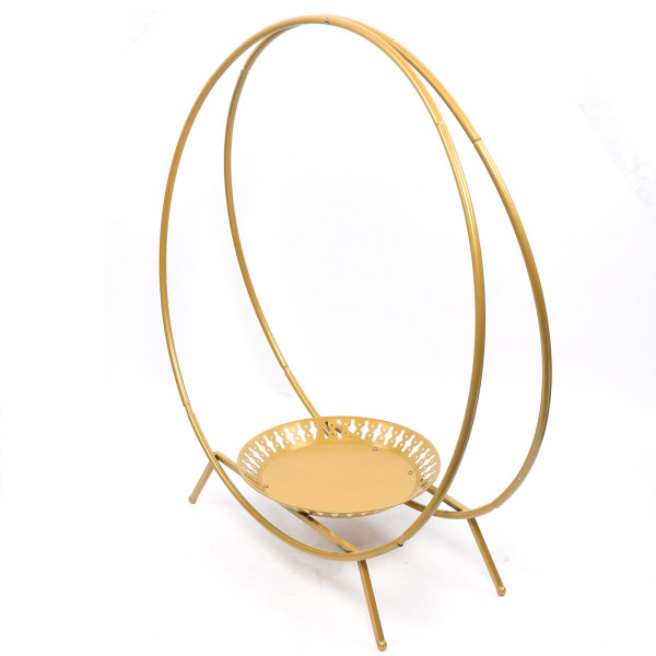 2-Ring Wedding Arch with Cake Stand Wrought Iron Wedding Arch Decorative Accessories Great For Wedding Party Decoration And Easy To Move Gold