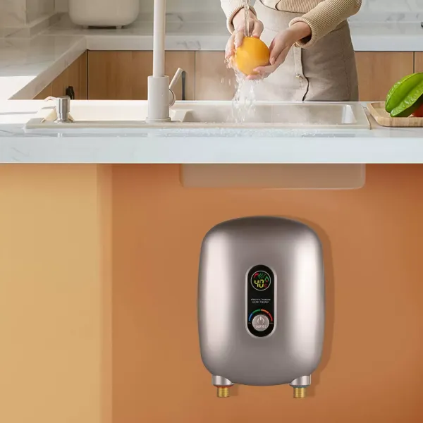 Mini Electric Water Heater Small Instant Water Heater Instantaneous Water Heater with LCD Display 6500W for Bathroom and Kitchen