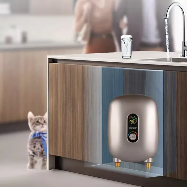 Mini Electric Water Heater Small Instant Water Heater Instantaneous Water Heater with LCD Display 6500W for Bathroom and Kitchen