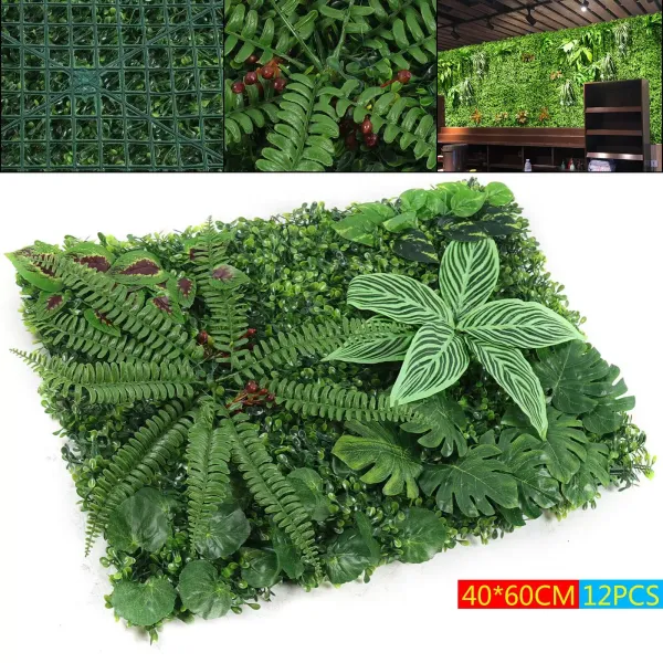Set of 9 to 12 artificial boxwood panels - for wall decoration - 60 cm x 40 cm