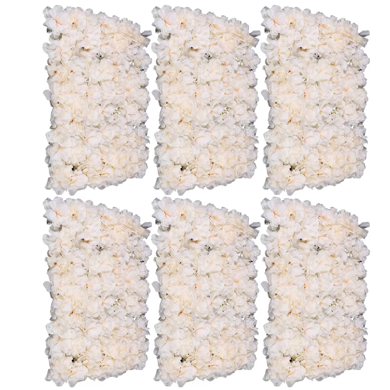 6 Pcs 23.62*15.74*0.79 in Artificial Silk Flower Wall Panel Wedding Photography Venue Durable Artificial Flower Wall Silk White
