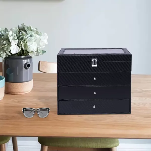 Glasses Sunglasses Sunglasses Box Tray Display Showcase Organizer Jewelry Tray with Cover For Storing Glasses Sunglasses 13.18*7.55*11.69in Black