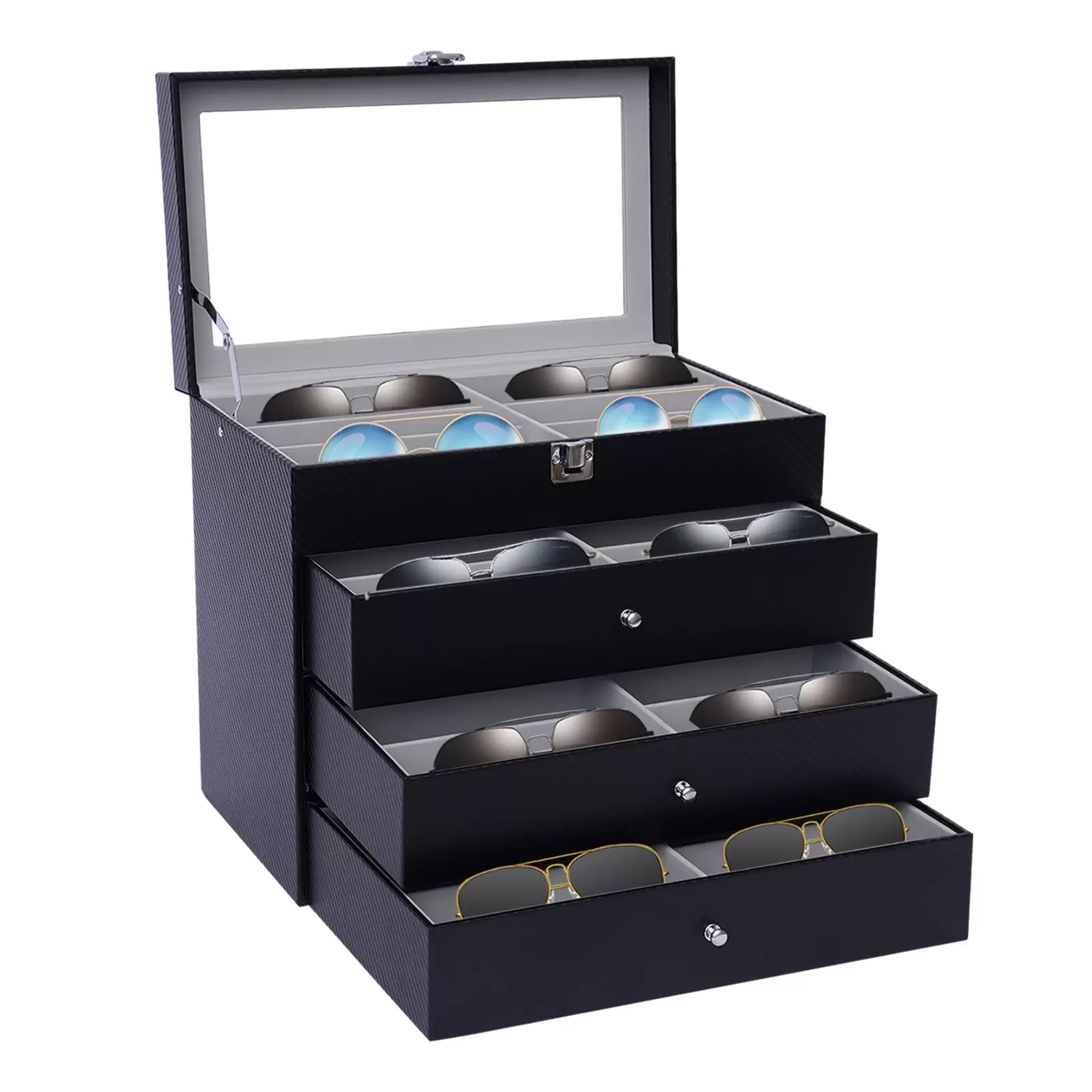 Glasses Sunglasses Sunglasses Box Tray Display Showcase Organizer Jewelry Tray with Cover For Storing Glasses Sunglasses 13.18*7.55*11.69in Black