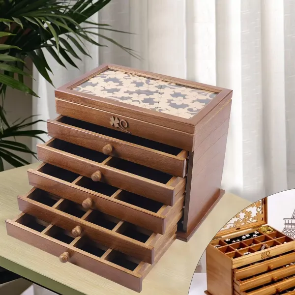 6 Layers Carved Wooden Jewelry Box for Women Brown Jewelry Box for Rings Earrings Necklace Wooden Jewellery Box Cabinet For Ring 6 Layers Carved Wooden Jewelry Box for Women Brown Jewelry Box for Rings Earrings Necklace Wooden Jewellery Box Cabinet For Ring