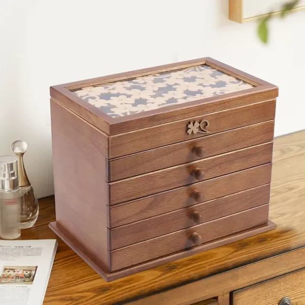 6 Layers Carved Wooden Jewelry Box for Women Brown Jewelry Box for Rings Earrings Necklace Wooden Jewellery Box Cabinet For Ring 6 Layers Carved Wooden Jewelry Box for Women Brown Jewelry Box for Rings Earrings Necklace Wooden Jewellery Box Cabinet For Ring