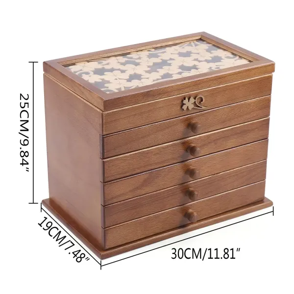 6 Layers Carved Wooden Jewelry Box for Women Brown Jewelry Box for Rings Earrings Necklace Wooden Jewellery Box Cabinet For Ring 6 Layers Carved Wooden Jewelry Box for Women Brown Jewelry Box for Rings Earrings Necklace Wooden Jewellery Box Cabinet For Ring