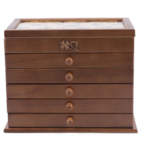 6 Layers Carved Wooden Jewelry Box for Women Brown Jewelry Box for Rings Earrings Necklace Wooden Jewellery Box Cabinet For Ring