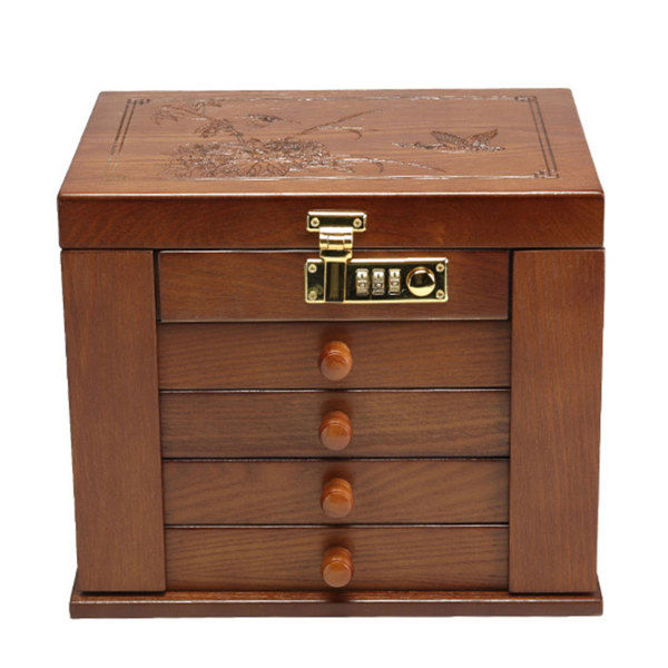 Wooden Jewelry Storage Box Large Jewelry Box Jewelry Box with Combo Lock for Jewelries Ring Necklace and Watches Mirror Padlock