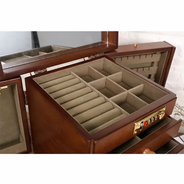 Wooden Jewelry Storage Box Large Jewelry Box Jewelry Box with Combo Lock for Jewelries Ring Necklace and Watches Mirror Padlock Wooden Jewelry Storage Box Large Jewelry Box Jewelry Box with Combo Lock for Jewelries Ring Necklace and Watches Mirror Padlock