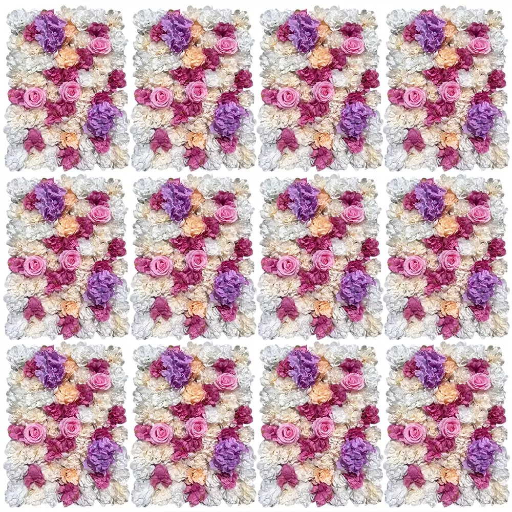CNCEST Artificial Flower Wall Decorative Panel Silk Flower for Garden Wedding Wall Decor 12pcs