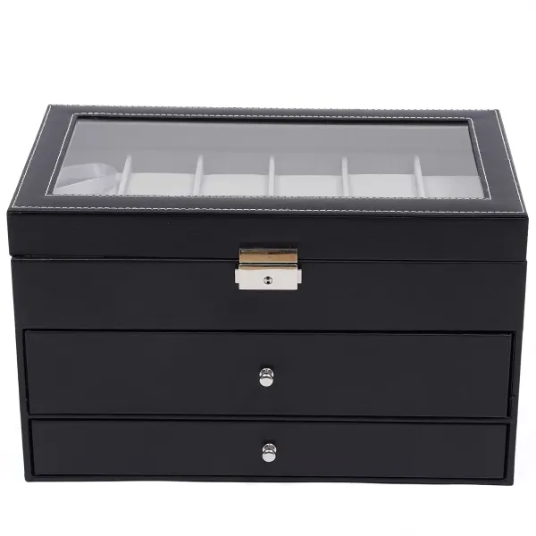 3 Tier Jewelry Box with Glass Lid - Black - Jewelry Box - Glasses Box - Large Capacity - Gift