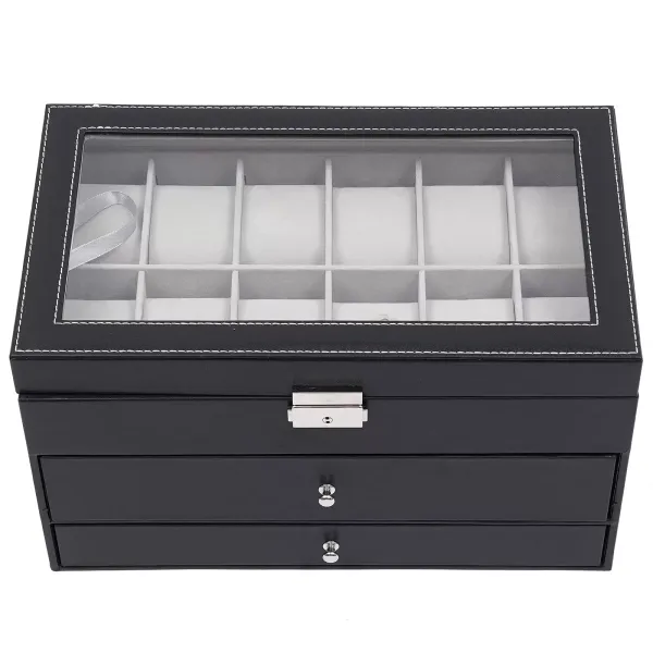 3 Tier Jewelry Box with Glass Lid - Black - Jewelry Box - Glasses Box - Large Capacity - Gift 3 Tier Jewelry Box with Glass Lid - Black - Jewelry Box - Glasses Box - Large Capacity - Gift