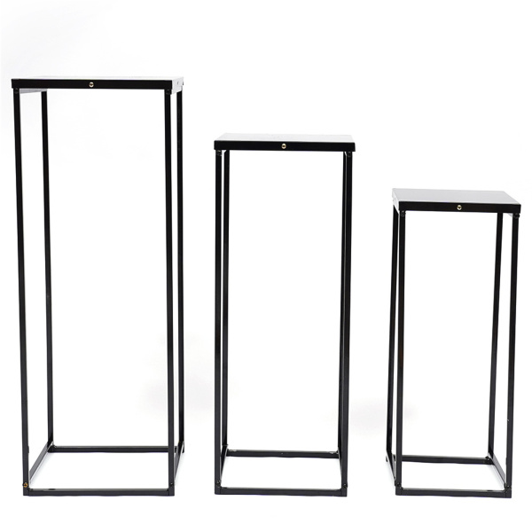 Set of 3 Metal Flower Stools Side Table Modern Flower Column Wedding Plant Stand Black 3pcs Black Metal Stand Wedding Decoration