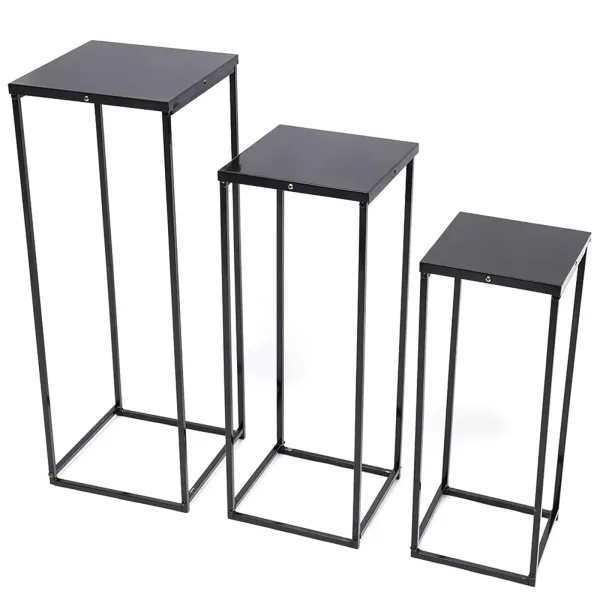 Set of 3 Metal Flower Stools Side Table Modern Flower Column Wedding Plant Stand Black 3pcs Black Metal Stand Wedding Decoration