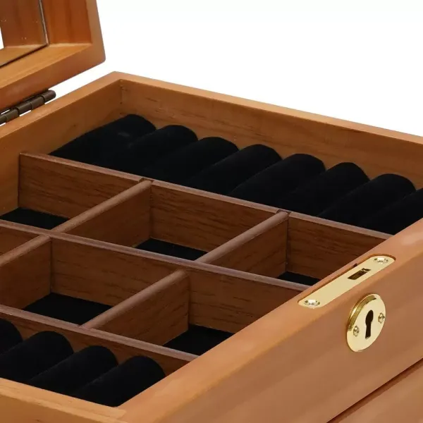 3 Tier Wooden Jewelry Box with Mirror Lock and 3 Drawers Brown 29 x 19 x 17 cm 3 Tier Wooden Jewelry Box with Mirror Lock and 3 Drawers Brown 29 x 19 x 17 cm