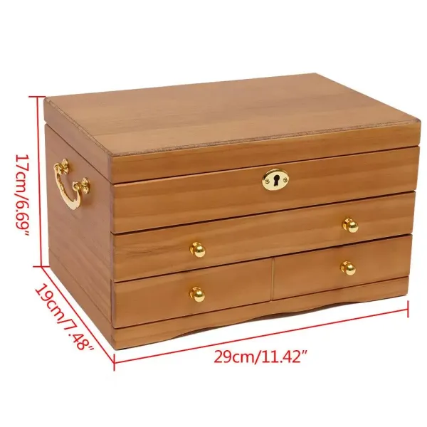 3 Tier Wooden Jewelry Box with Mirror Lock and 3 Drawers Brown 29 x 19 x 17 cm 3 Tier Wooden Jewelry Box with Mirror Lock and 3 Drawers Brown 29 x 19 x 17 cm