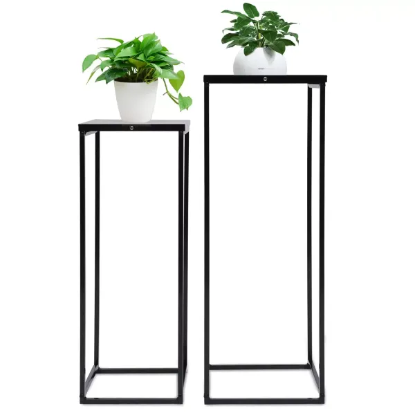 Set of 2 Flower Stools, Rectangular, Modern, Black, Metal, Decorative, Garden, Living Room, Bedroom and Event