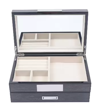 CNCEST Rustic Wooden Jewelry Box 2 Tiers with Mirror for Rings, Earrings, Necklace