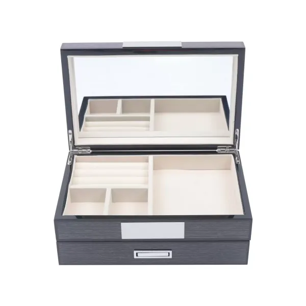 CNCEST Rustic Wooden Jewelry Box 2 Tiers with Mirror for Rings, Earrings, Necklace