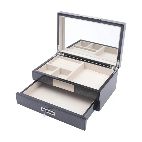 CNCEST Rustic Wooden Jewelry Box 2 Tiers with Mirror for Rings, Earrings, Necklace CNCEST Rustic Wooden Jewelry Box 2 Tiers with Mirror for Rings, Earrings, Necklace