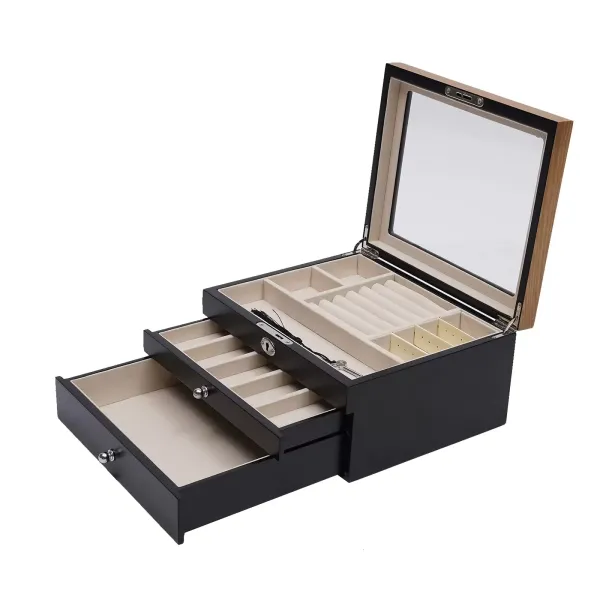 3 Layer Wooden Watch Box - Travel Jewelry Box - Jewelry Box