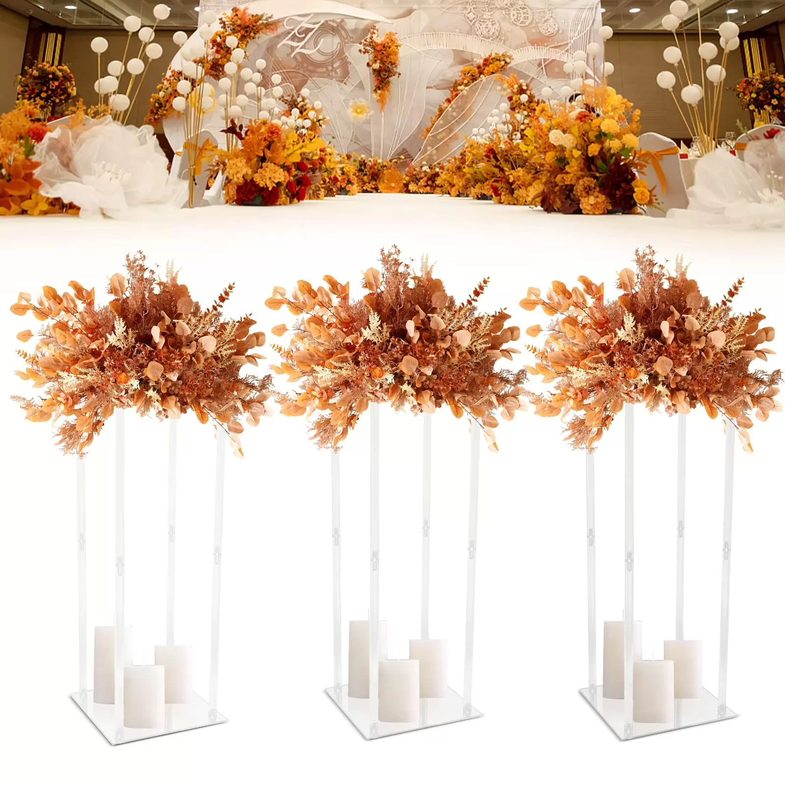 3pcs Adjustable Clear Acrylic Flower Stands, Load Capacity: 10kg, Wedding, Anniversary, Birthday Party