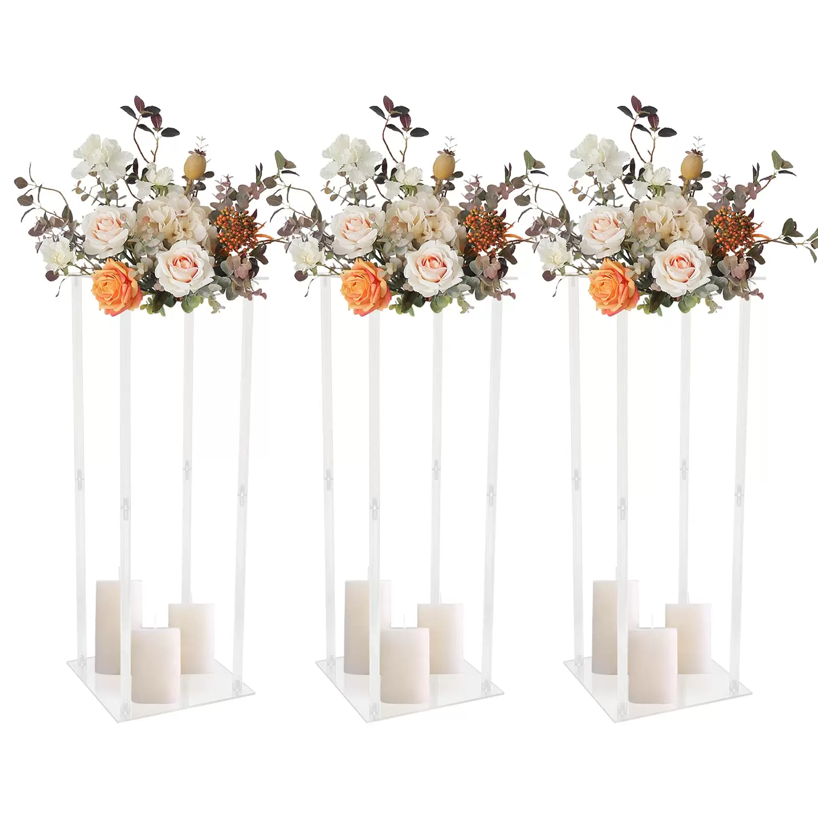 3pcs Adjustable Clear Acrylic Flower Stands, Load Capacity: 10kg, Wedding, Anniversary, Birthday Party 3pcs Adjustable Clear Acrylic Flower Stands, Load Capacity: 10kg, Wedding, Anniversary, Birthday Party
