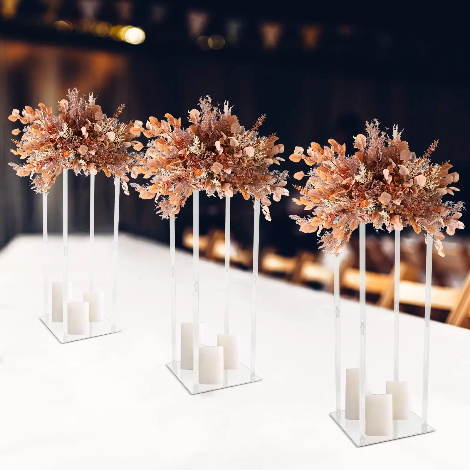 3pcs Adjustable Clear Acrylic Flower Stands, Load Capacity: 10kg, Wedding, Anniversary, Birthday Party