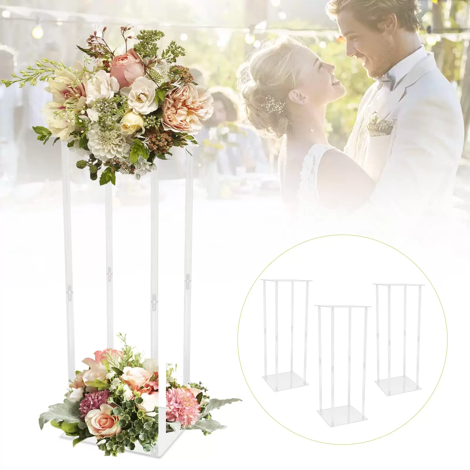 3pcs Adjustable Clear Acrylic Flower Stands, Load Capacity: 10kg, Wedding, Anniversary, Birthday Party 3pcs Adjustable Clear Acrylic Flower Stands, Load Capacity: 10kg, Wedding, Anniversary, Birthday Party