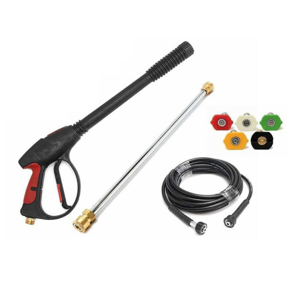 Modern 3000PSI High Pressure Gun Lance with 5 Nozzles for Car Wash Kit For Cleaning Glass Dirt Moss And Grime From Cars Driveways Black