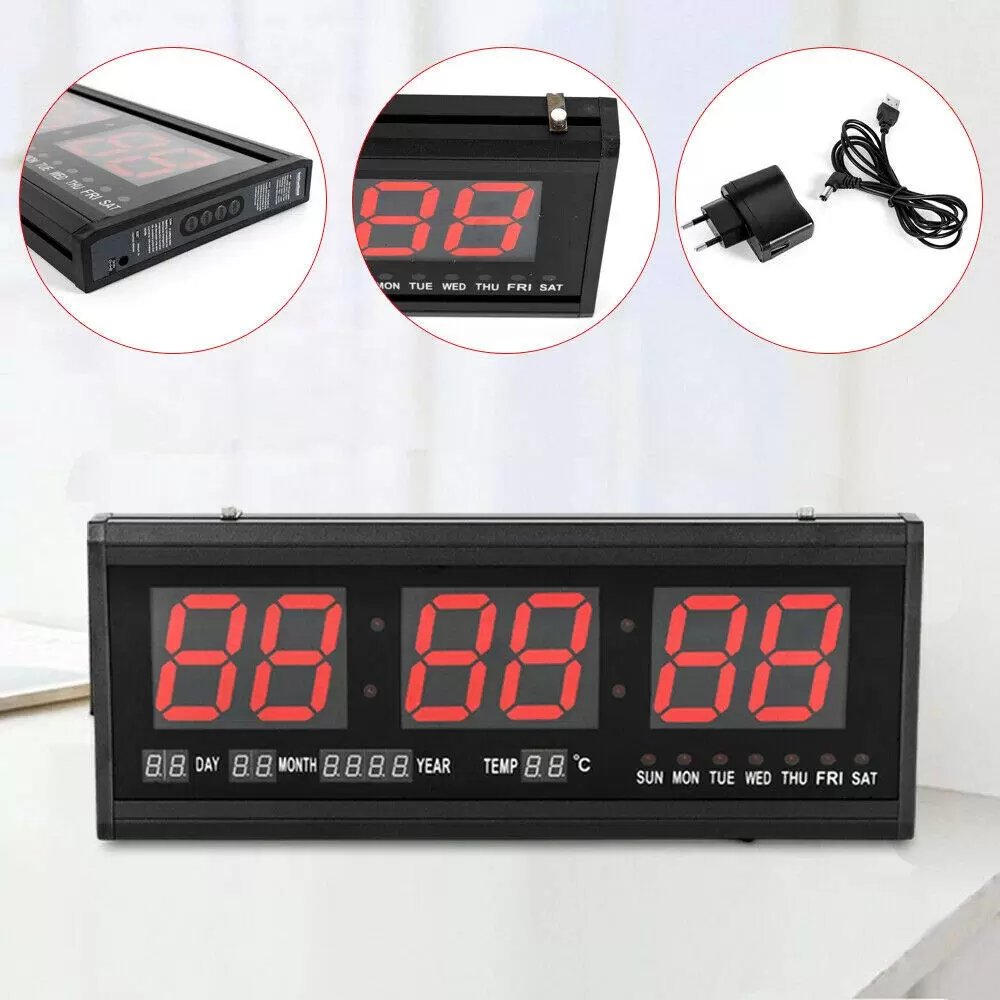 Digital wall clock Oversized digital electronic clock, red has temperature display