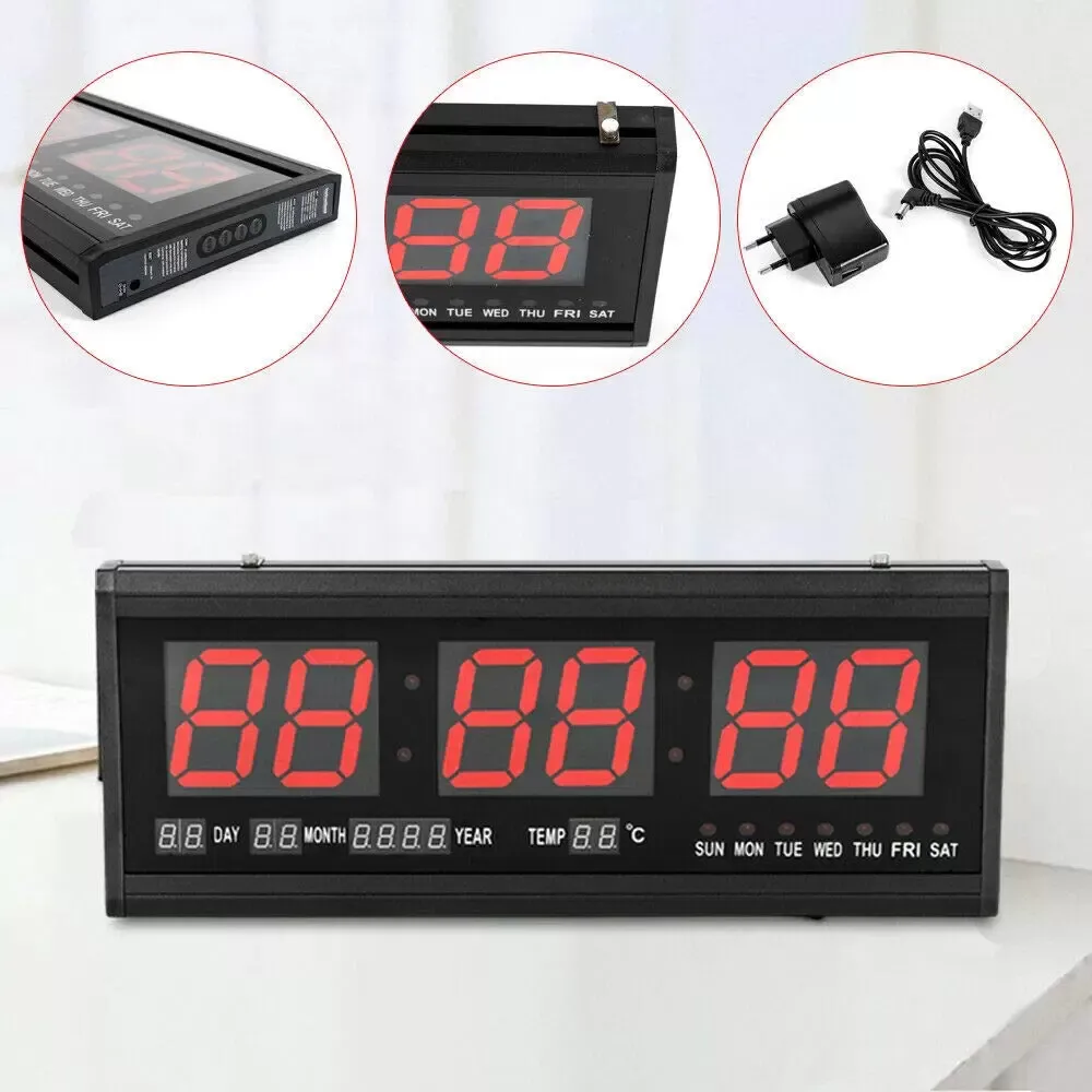 Digital wall clock Oversized digital electronic clock, red has temperature display