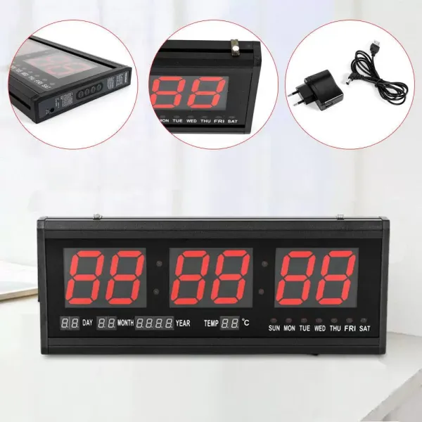Digital wall clock Oversized digital electronic clock, red has temperature display