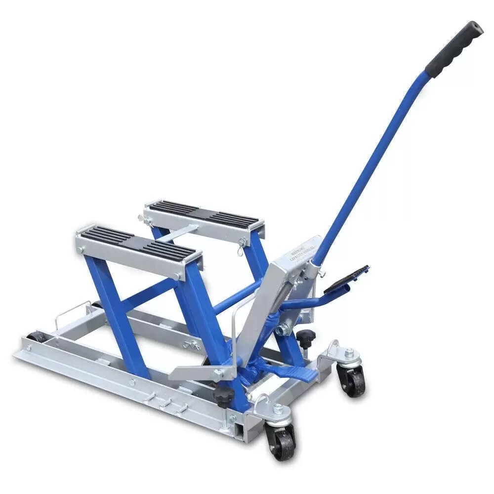 Motorcycle Hydraulic Repair Stand Motorcycle Hydraulic Lift Stand 680kg with Hydraulic Lift Pedal for Workshop Use In The Garage Blue